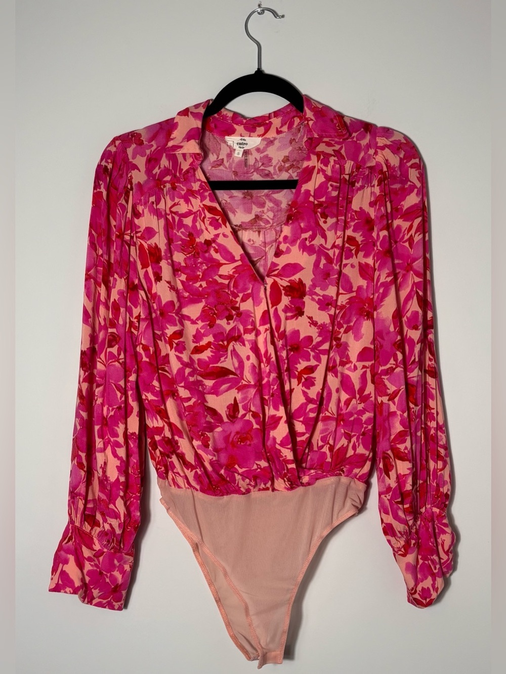 Entro Pink Floral Wrap Bodysuit – Long Sleeve – Size Small